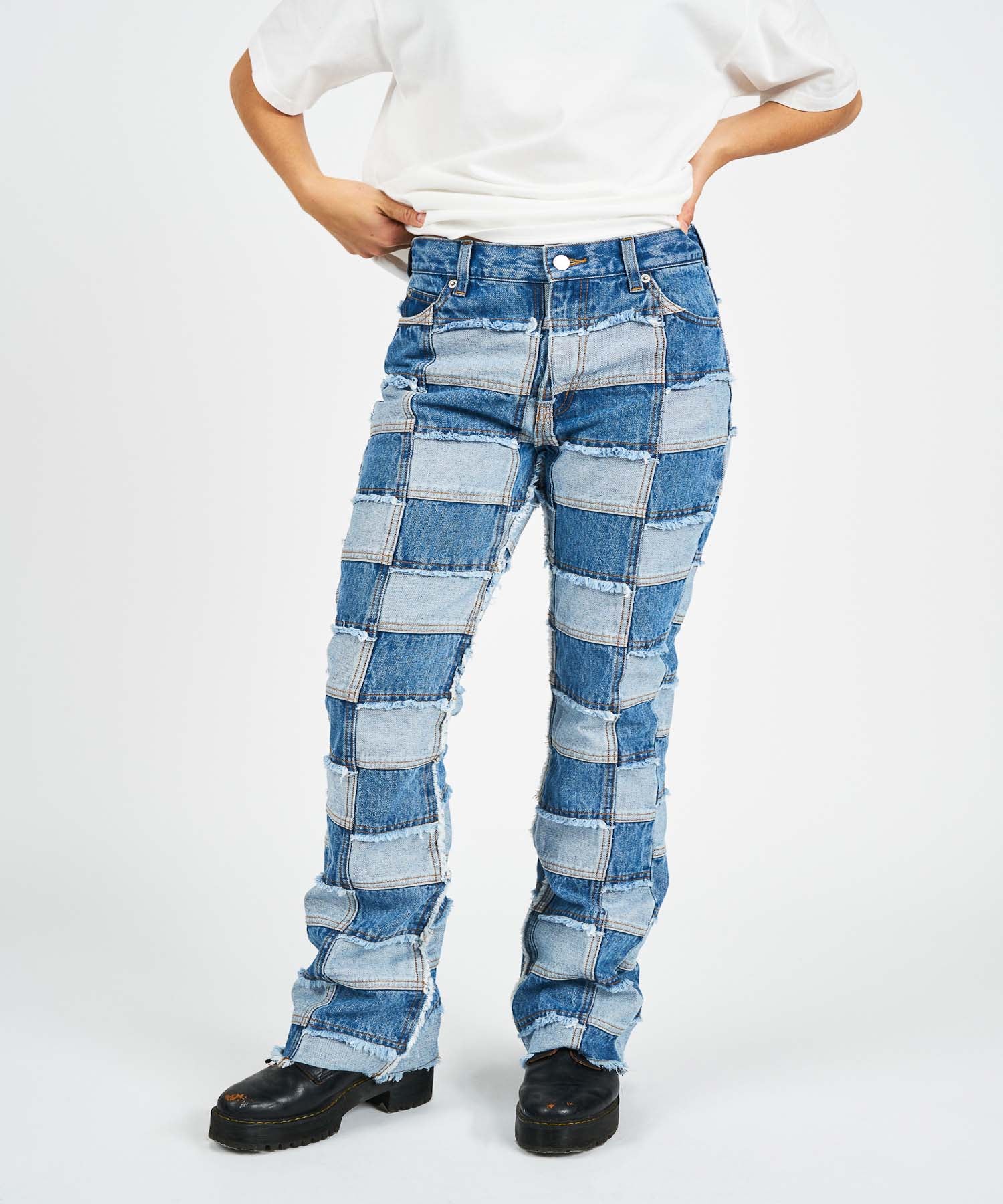 PATCHWORK DENIM FLARE PANTS