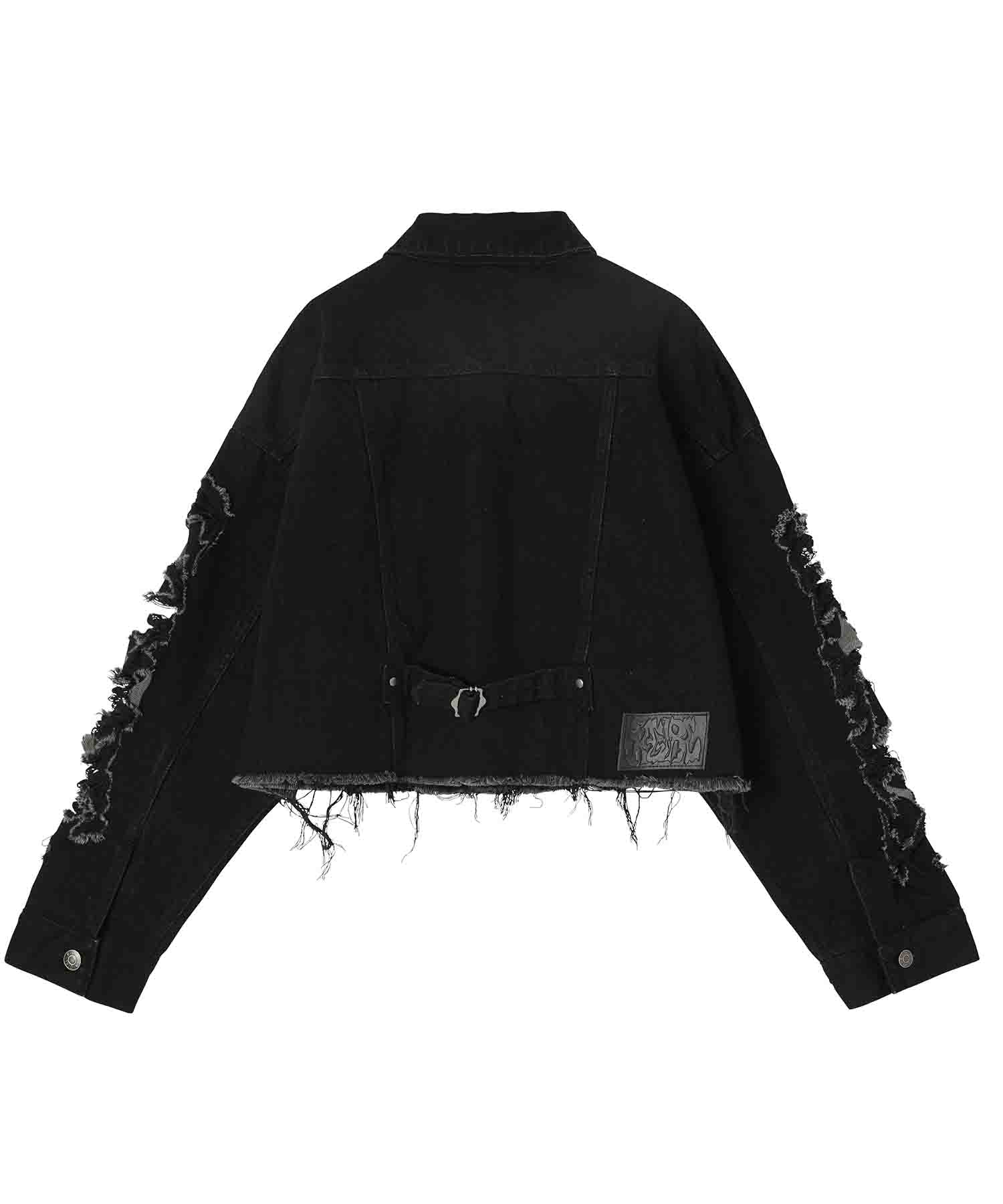 Distressed cropped denim jacket clearance black